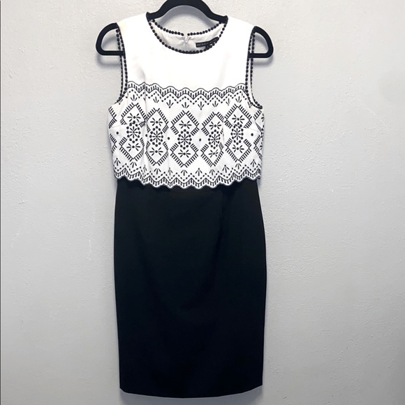 ANTONIO MELANI Dresses & Skirts - ANTONIO MELANI Black & White Embroidered Sleeveless Sheath Midi Dress 3501